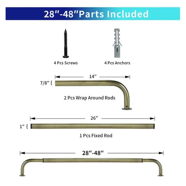 dimension image slide 16 of 25, Energy-saving Wraparound Adjustable French Blackout Curtain Rod Set