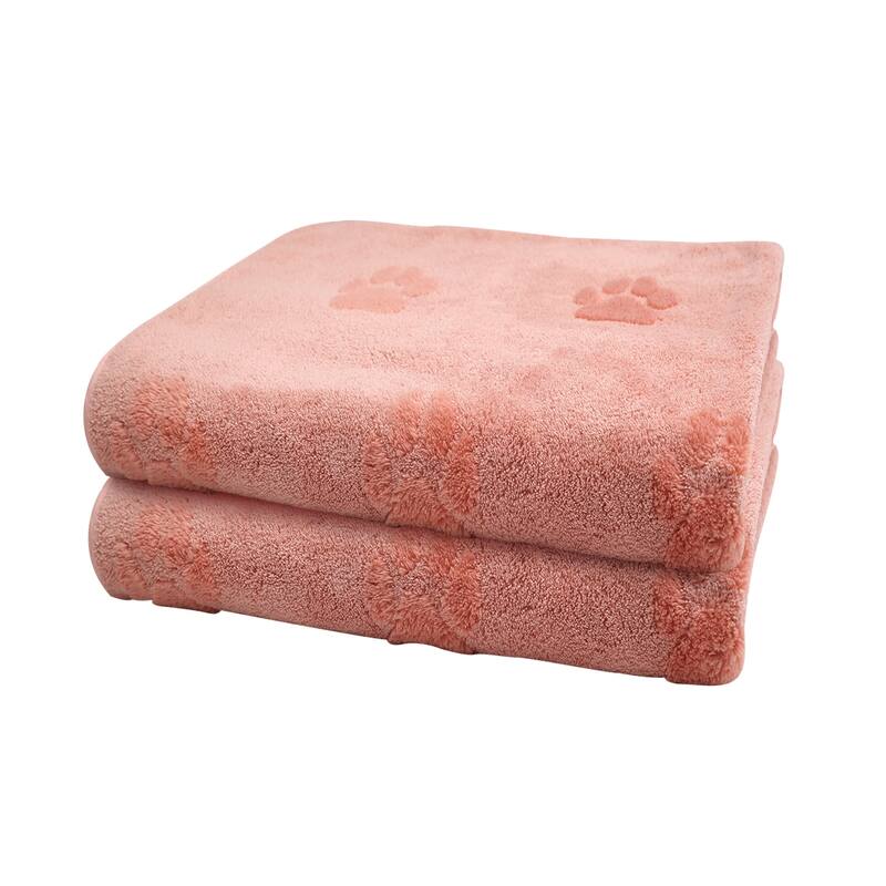 2 Pack X-Large Dog Paw Bath Towels 27.5"x40", Super Absorbent and Soft Pet Grooming Towel - Coral