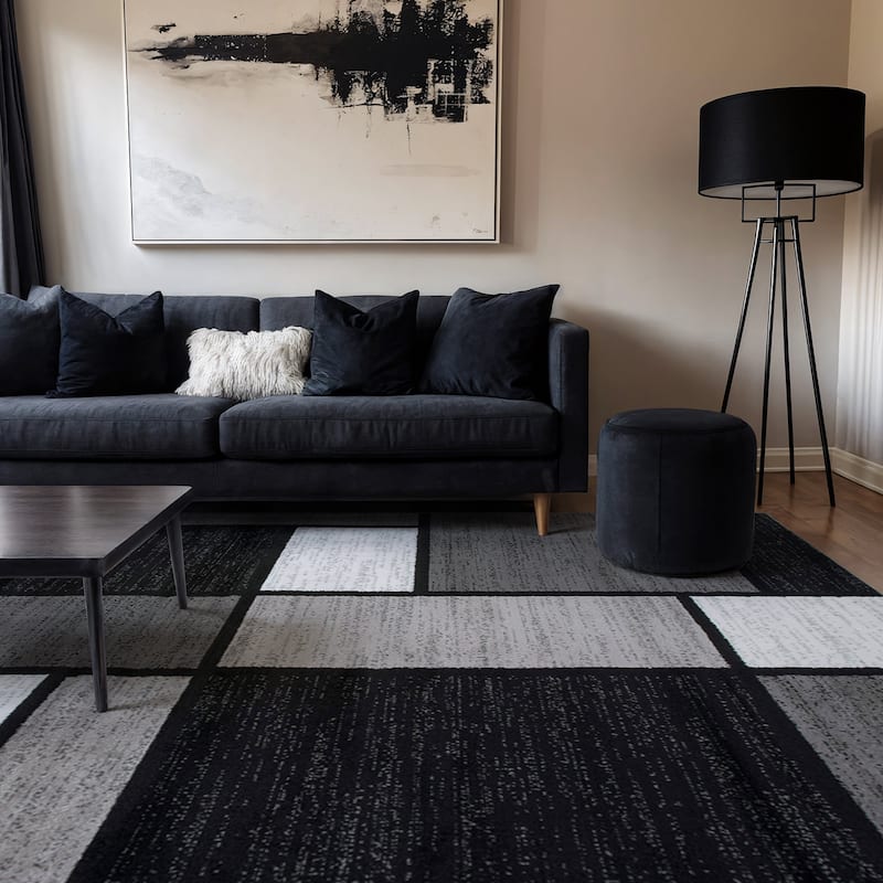 World Rug Gallery Contemporary Modern Boxed Color Block Area Rug - 7'10" x 10'2" - Gray