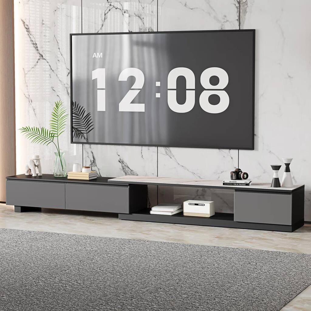 122'' Extendable TV Stand Media Console With 3 Drawers - 75'' - 122''