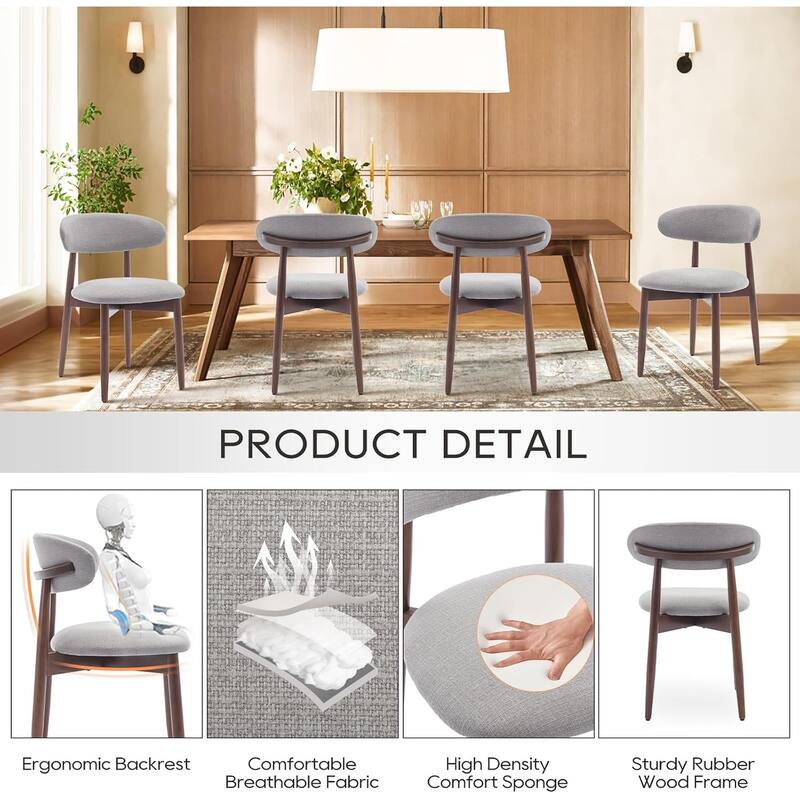 Modern Fabric Upholstered Kitchen Side Chairs, Farmhouse Dining Room Chair with Foot Pegs