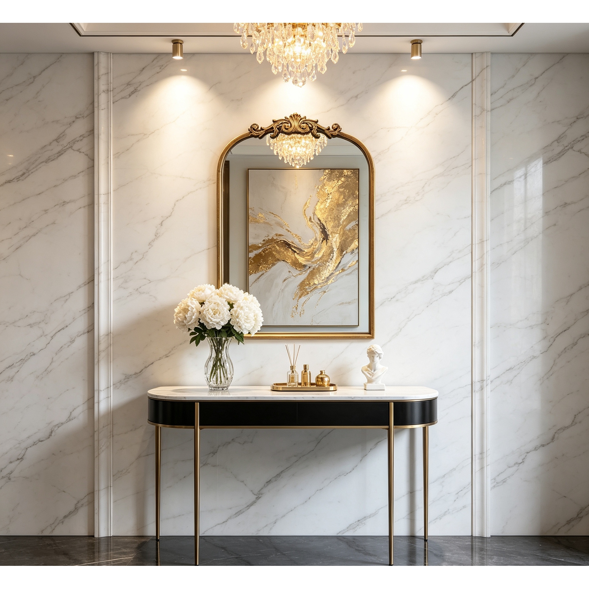 Arched Wall Mirror with Baroque Style Metal Frame, 18.875