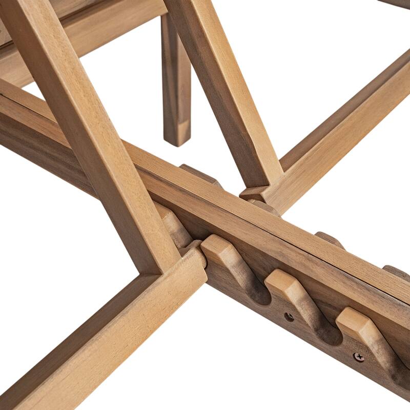 Outdoor Patio Acacia Wood Double Daybed Sunbed with Adjustable Backrest and Folding Side Trays