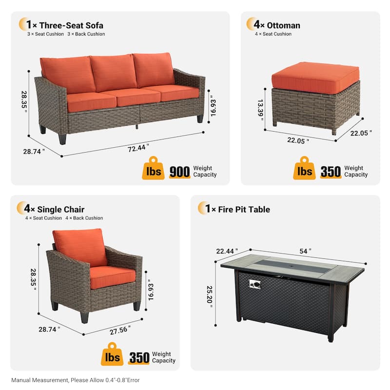 ​​OVIOS 10-Piece Outdoor Wicker Set with Fire Pit Table​