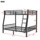 preview thumbnail 3 of 8, Full XL Over Queen Metal Bunk Bed with Raised Guardrail& Ladder and Slats Support for Adults Teens, Black