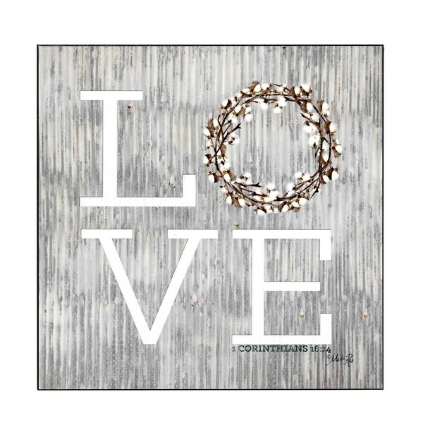 12" Gray and White "LOVE" Printed Square Wall Plaque - N/A