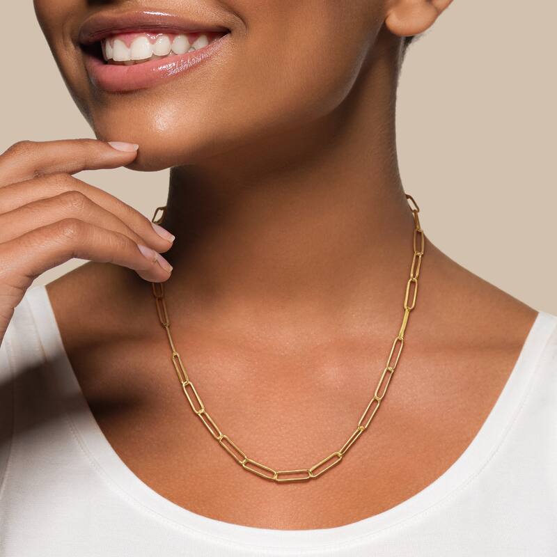 Miadora 4mm Paperclip Chain Necklace in Yellow Plated Sterling Silver-20 in