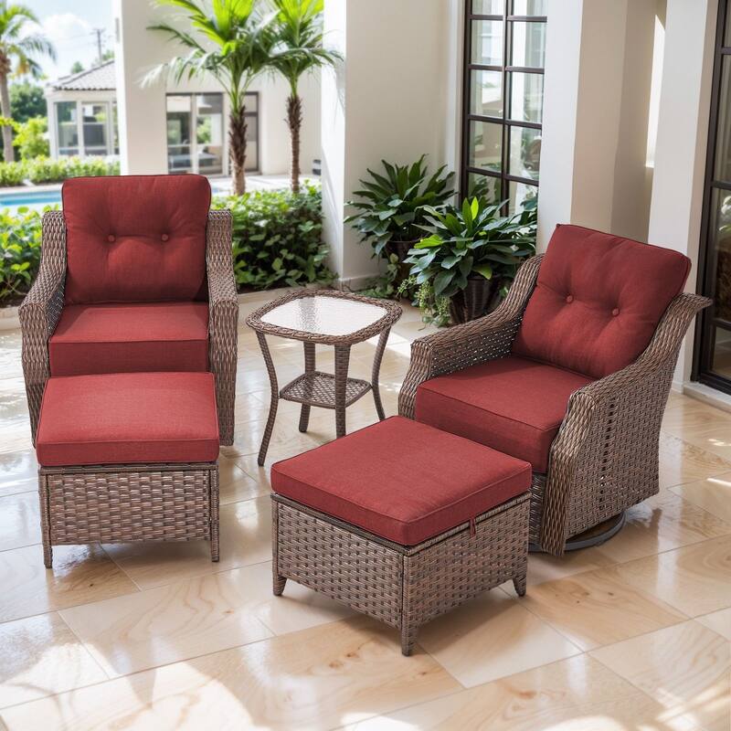 Artisan 5-Piece Wicker Patio Swivel Glider Set with 6-Inch Thick Cushions