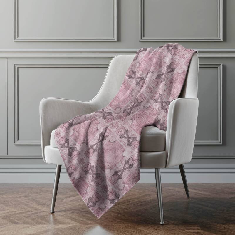 Premium Machine Washable Boho Moroccan Sherpa Throw Blanket - Pink - 4'2" x 5'10"