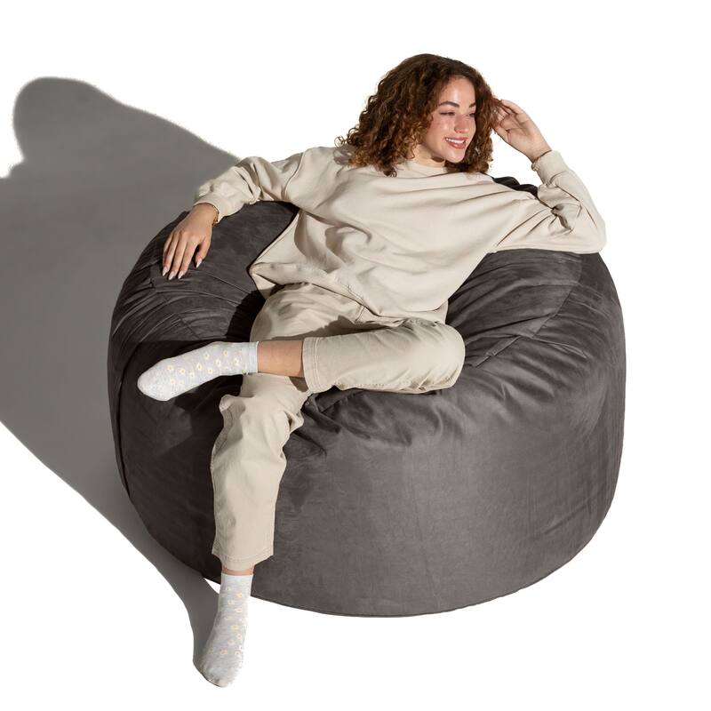 Jaxx Basics 4 Foot Large Adult Bean Bag Chair, Oversized with Filler - Gray - Large