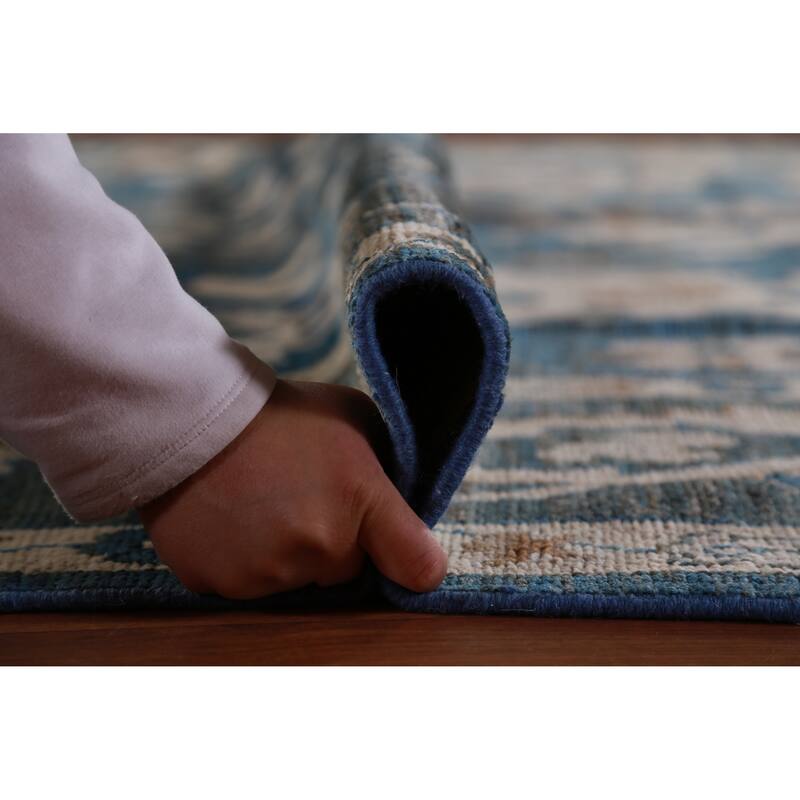 Hand Knotted Oriental 100% Wool Carpet Transitional All-Over Navy Blue & Blues Oushak Area Rug - 12' 4'' X 8' 11''