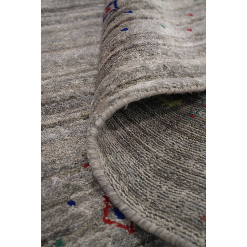 Hand Knotted Oriental Viscose Silk Carpet Tribal Animal Pictorial Greys & Charcoal Gabbeh Area Rug - 11' 8'' X 4' 11''