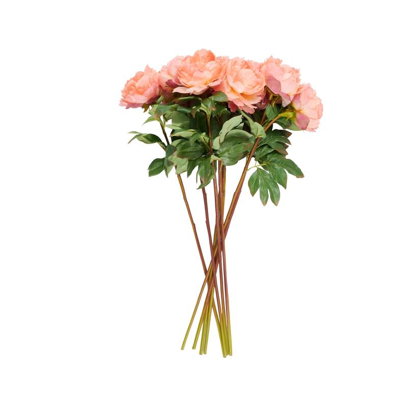 Orange Faux Foliage Tall Peony Artificial Flower Stem (Set of 8)
