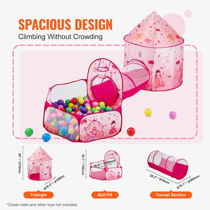 3 in 1 Kids Play Tent with Tunnel for Toddlers and Babies, Magenta - 39.4x39.4x30.7''