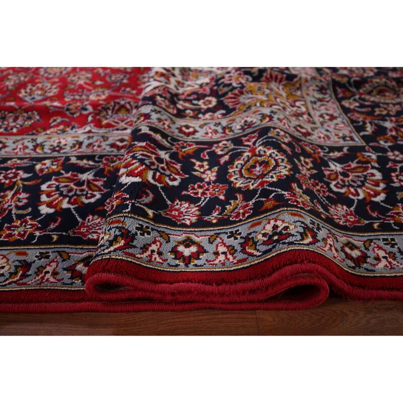 Floral Red Kashan Turkish Rug Dining Room Machine-Made Carpet - 9'7" x 12'9"