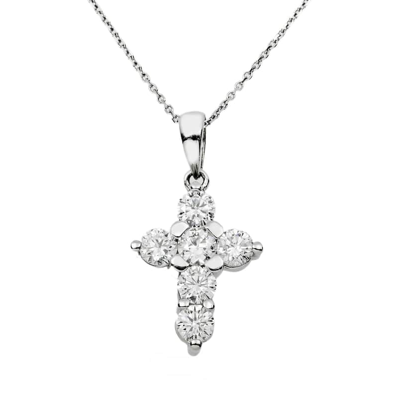 House Of Leon 14K White Gold Round Diamond Cross Pendant & Chain Necklace 2.01ct