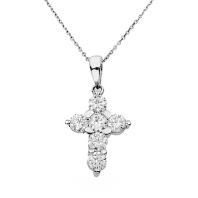 House Of Leon 14K White Gold Round Diamond Cross Pendant & Chain Necklace 2.01ct