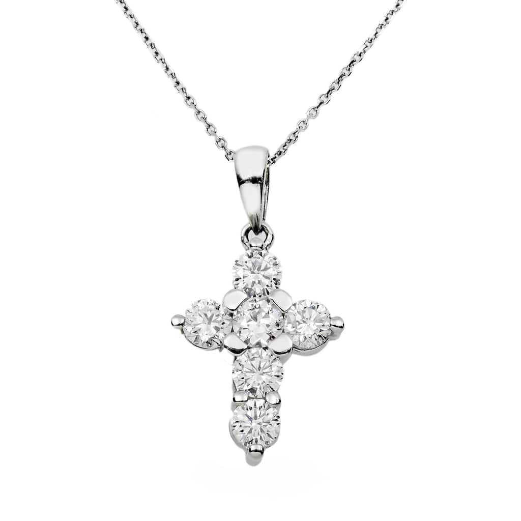 House Of Leon 14K White Gold Round Diamond Cross Pendant & Chain Necklace 2.01ct