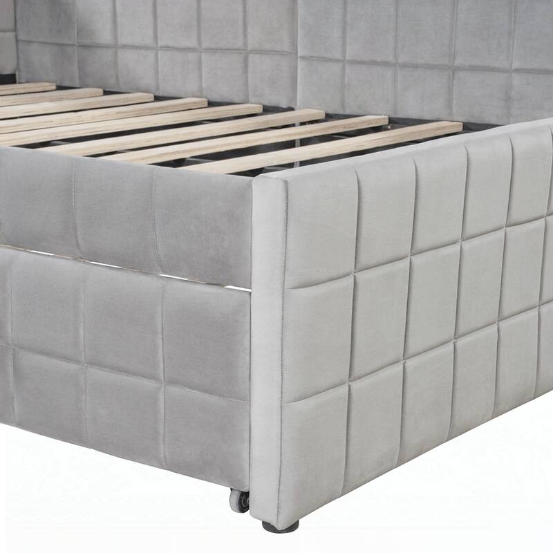 Upholstered L-Shaped Upholstered Daybed with Twin Size Pop Up Trundle and USB ports