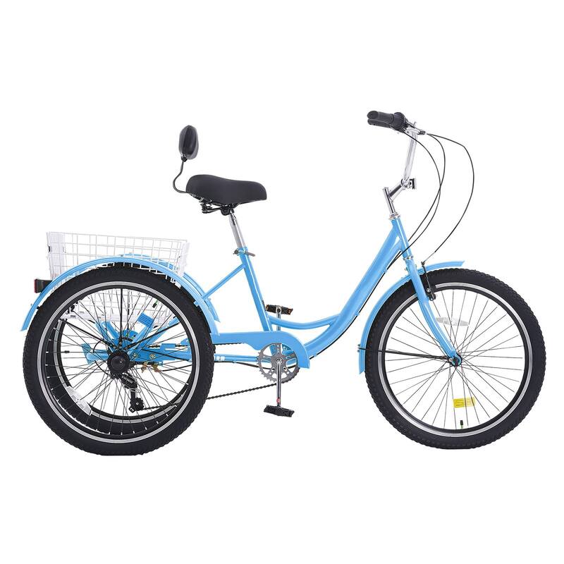 Blue Carbon Steel Tricycle with Basket, Comfort Seat and Stable Ride - 64.2” L x 25.8” W x 40.2” H