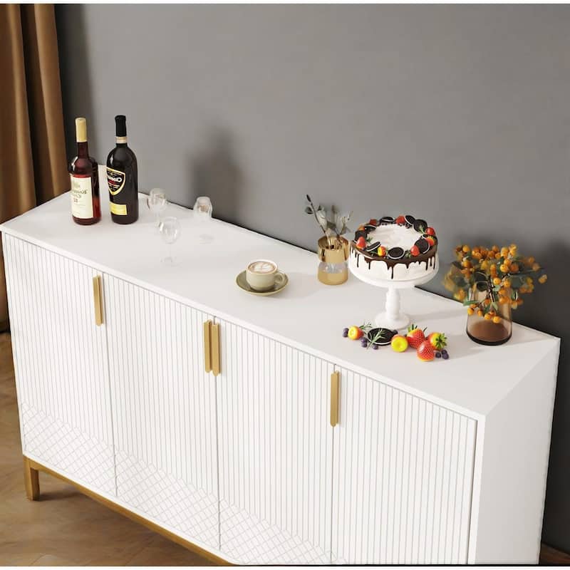 Modern MDF Buffet Sideboard Cabinet with 4 Doors and Metal Legs for Kitchen Dining or Living Room - 59"L x 13.7" W x 35.5" H