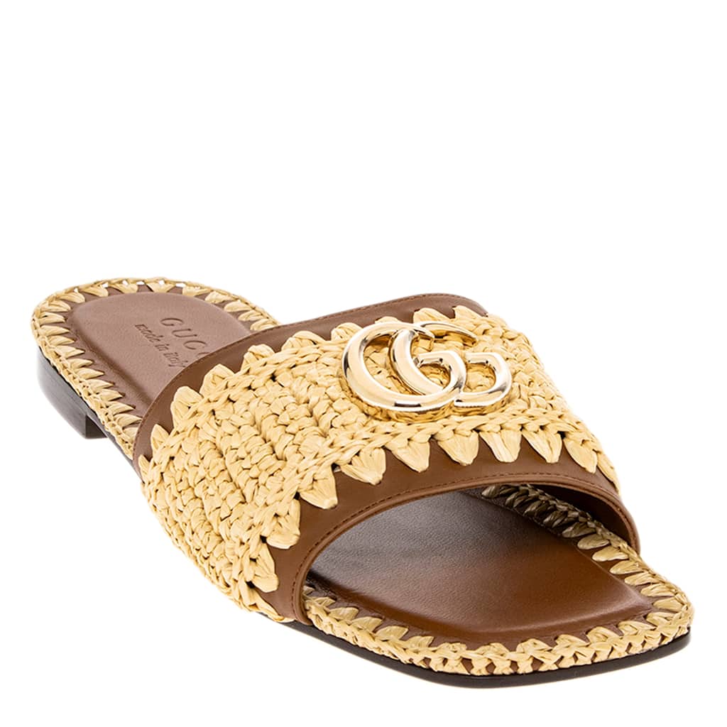 Gucci Double G Raffia Slide Sandals