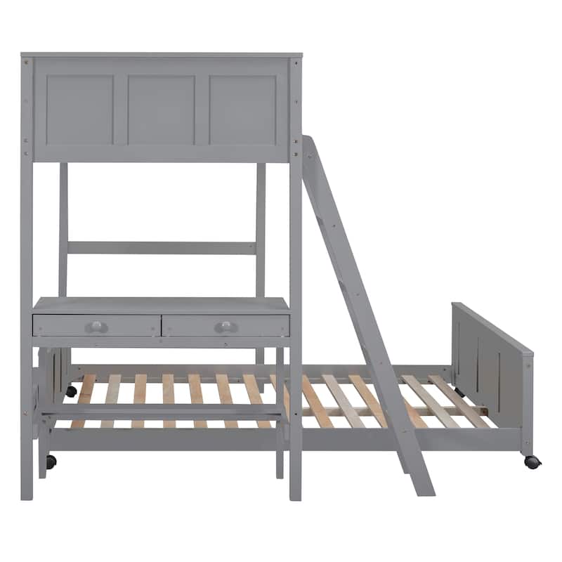 Gray Twin over Full Bunk Bed with Desk