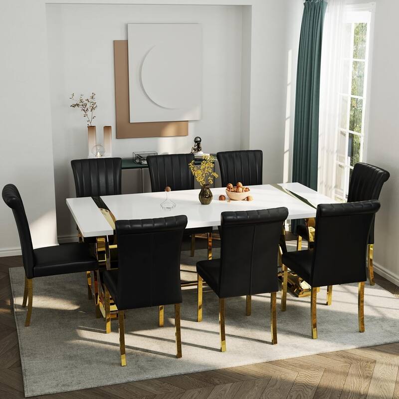 Luxury PU Leather Parsons Dining Chairs Side Chairs with Rolled Back and Stainless Steel Legs