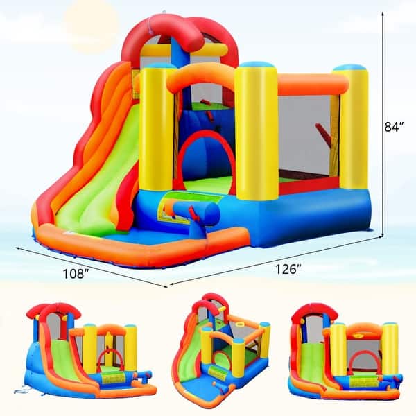 Kid Inflatable Bounce House Water Slide Castle with Blower - Multi - 9" x 10.5" x 7" (L x W x H)