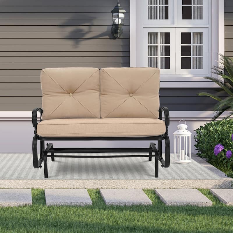 2-Person Outdoor Patio Glider Rocking Chair Cushioned Bench Loveseat - Brown