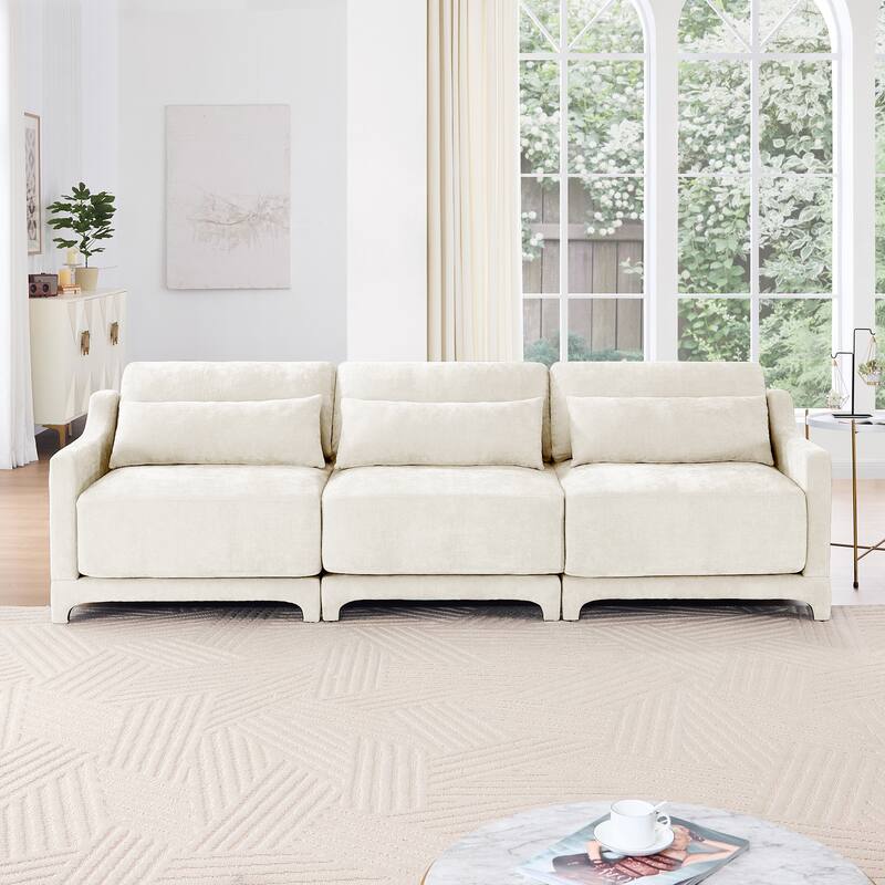 Chenille Upholstered Sofa with Lumbar Pillows