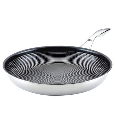 Circulon Clad Stainless Steel Induction Frying Pan with Hybrid SteelShield and Nonstick Technology, 12.5-Inch, Silver