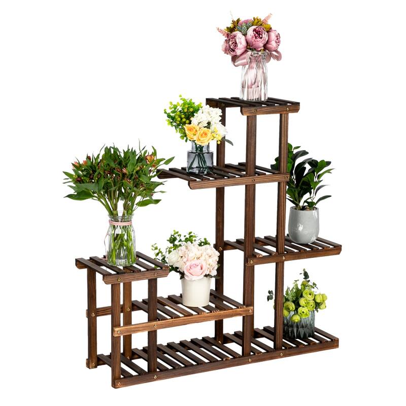 7/10/11/12-Seat Indoor and Outdoor Multi-Function Carbonized Wood Plant Stand,Display Stand