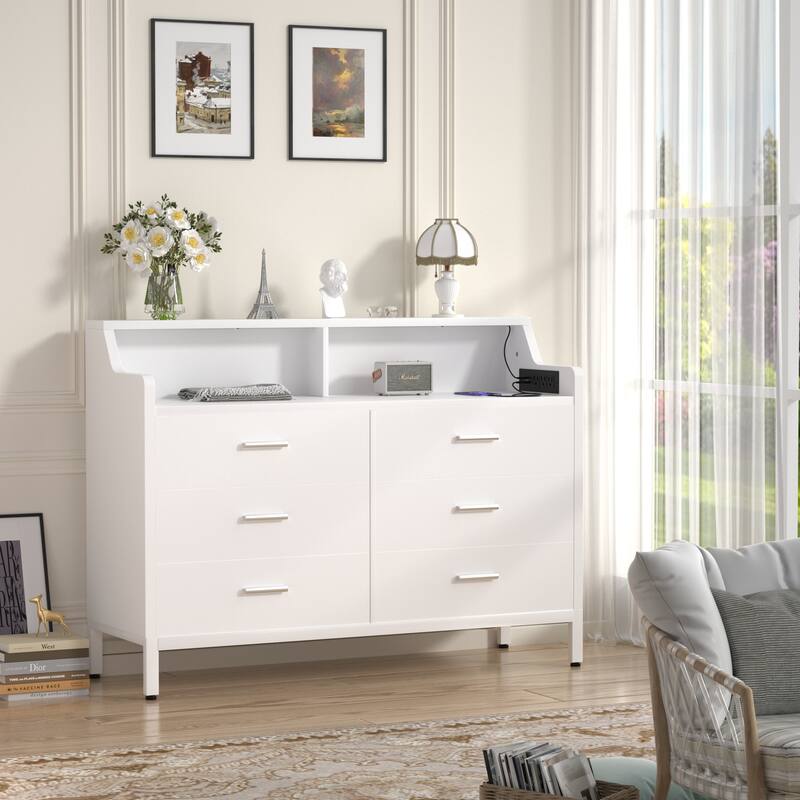 6 Drawers Dresser with Charge Station and LED Light, Closet Organizer for Bedroom