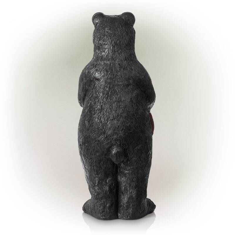 Alpine Corporation 36" Tall Outdoor Standing Black Bear with Welcome Sign Yard Statue Decoration