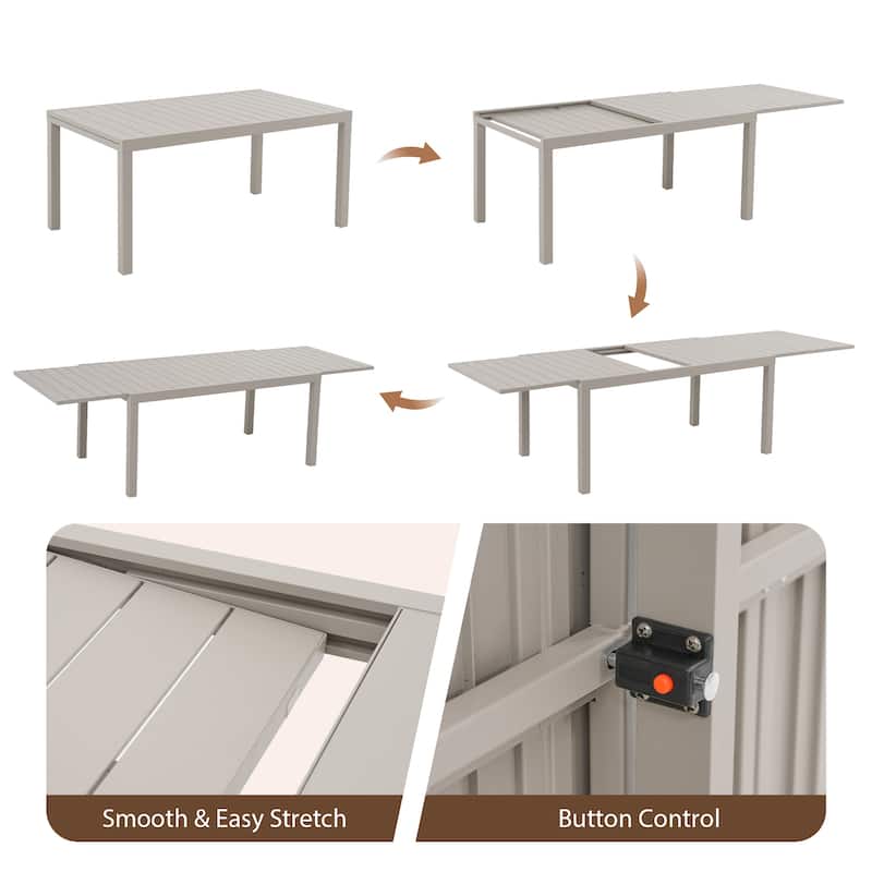 9-Piece Expandable Aluminum Patio Dining Set with PE Twisted Rattan Chairs & Polyester Cushions