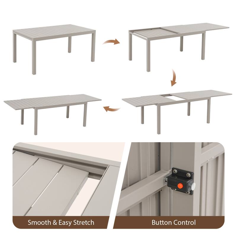 9-Piece Patio Aluminum Extendable Dining Set with Rattan Chairs