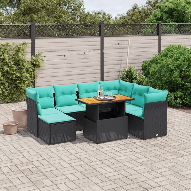 vidaXL Patio Sofa Set with Cushions Outdoor Furniture 8 Piece Poly Rattan - 21.7 x 24.4 x 27.2 - Black-3x middle + table + 3x corner