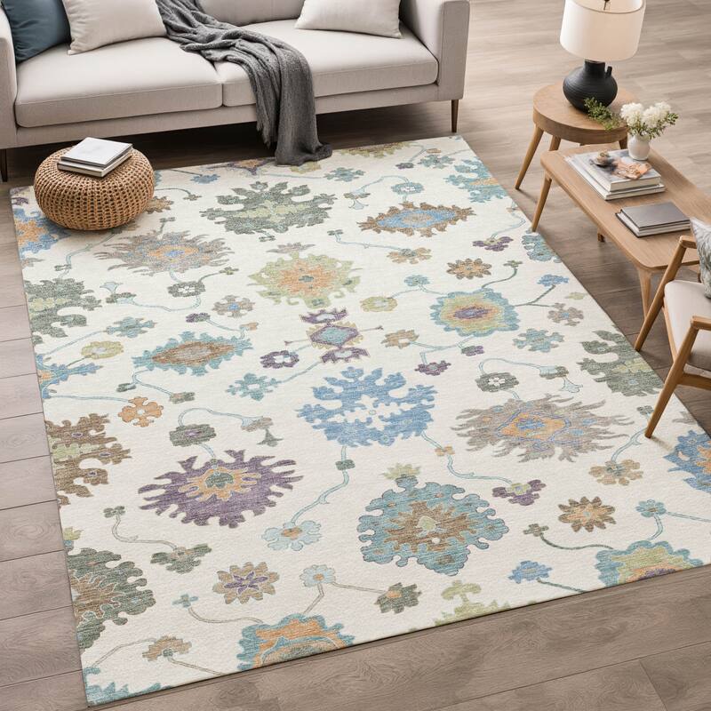 Machine Washable Indoor/ Outdoor Traditonal Delhi Chantille Rug
