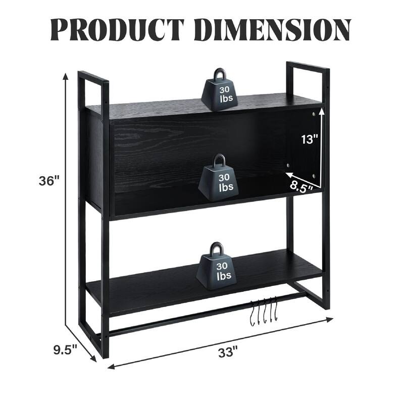 Wine Coffee Bar Black - 33"D x 9.5"W x 36"H