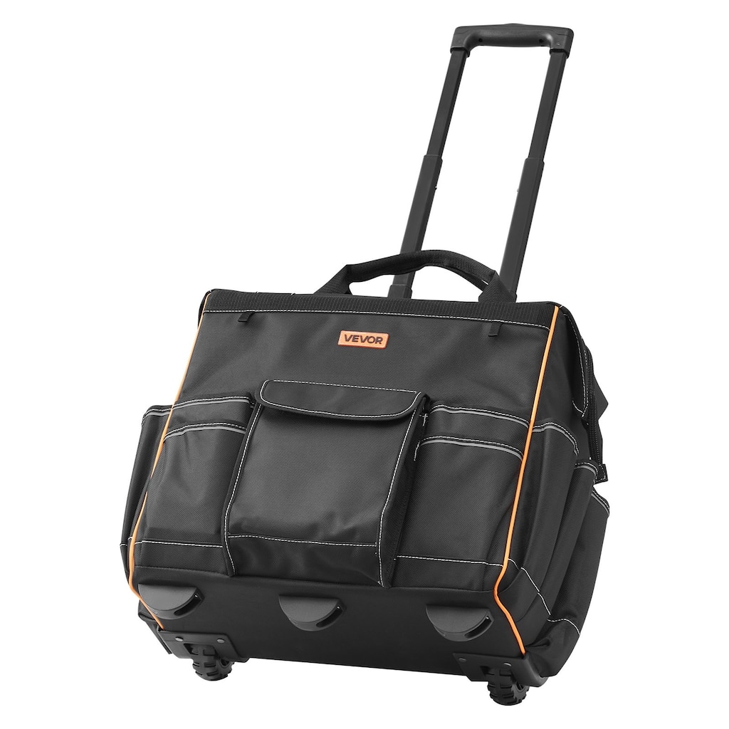 Rolling Tool Bag with 25 Pockets Telescoping Handle for Easy Mobility - 18.11 x 10.62 x 16.92 In