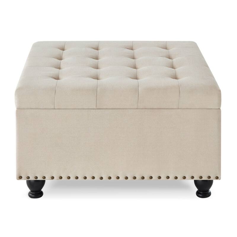 Large Square Storage Ottoman with Wooden Legs
