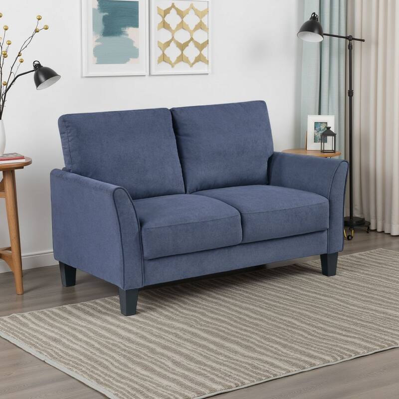Xumo Loveseat, Blue Fabric, 56 Inch, Black Tapered Wood Legs