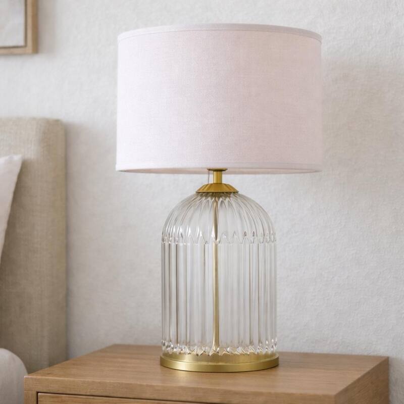 Coachella Ribbed Glass Table Lamp with Pleated Fabric Shade