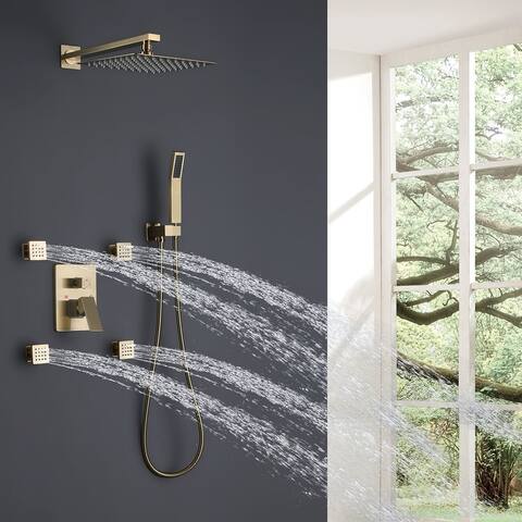 Wall Mounted Shower System With Body Jets 10 Inch Shower Head And Handheld Rainfall Shower Faucet Set Complete Shower Kits