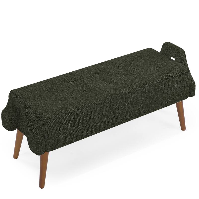 Modern living room bench, made of looped yarn fabric, with soft cushion, irregular geometric armrests