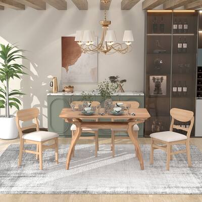 Dining Table Set with Storage Space and 4 Soft Cushion Chairs