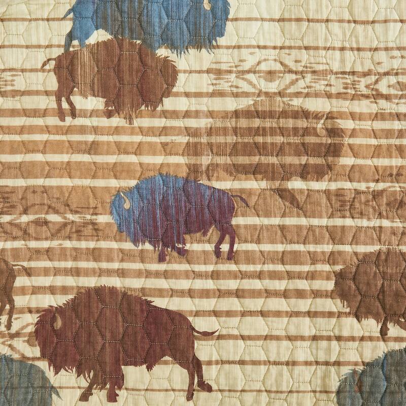 Paseo Road Home on the Range Printed Buffalo Aztec Western Style 3 Piece Reversible Quilt Set