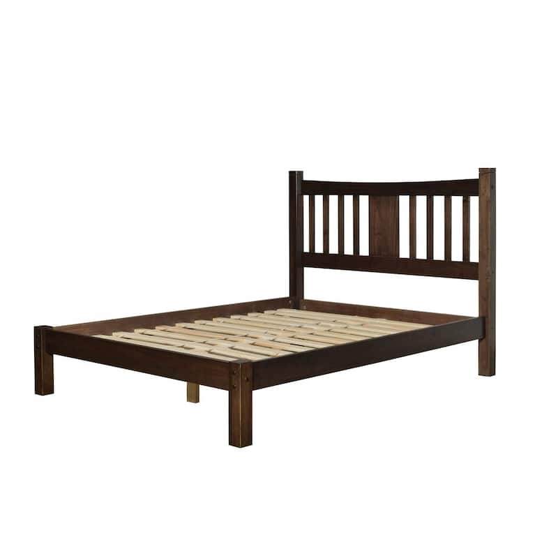 Sturdy Pine Wood Farmhouse Platform Bed Frame with Headboard