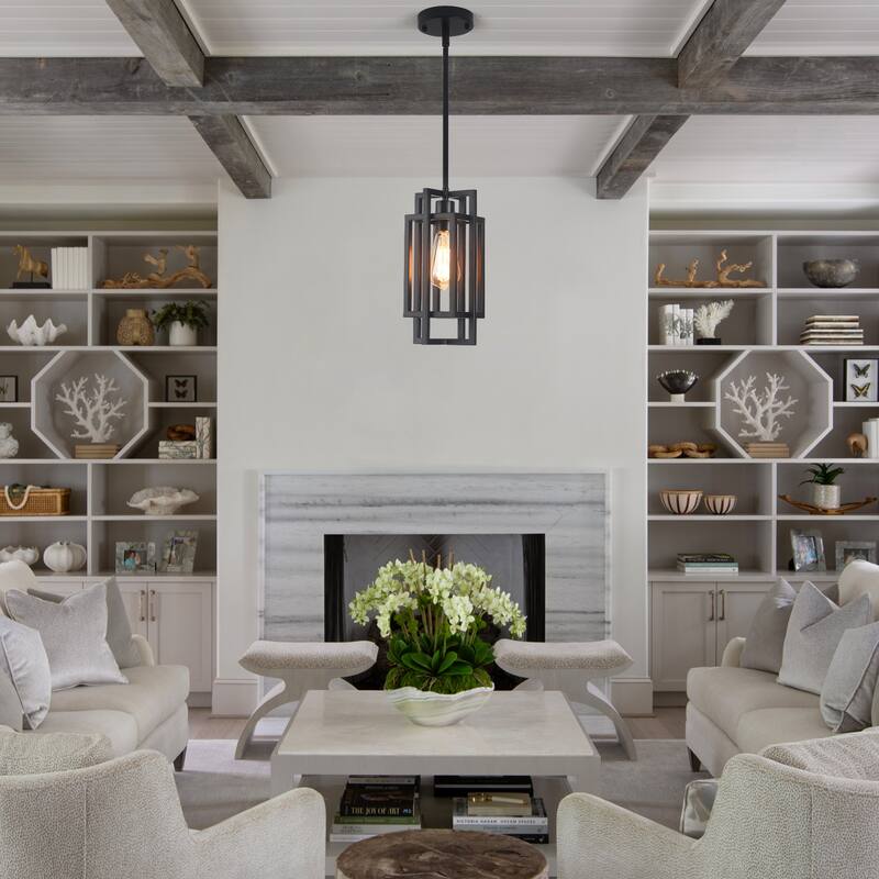 Open Metal Frame Classic Traditional Chandelier, Rustic Farmhouse 1 -Light Pendant for Dining Living Room, Kitchen